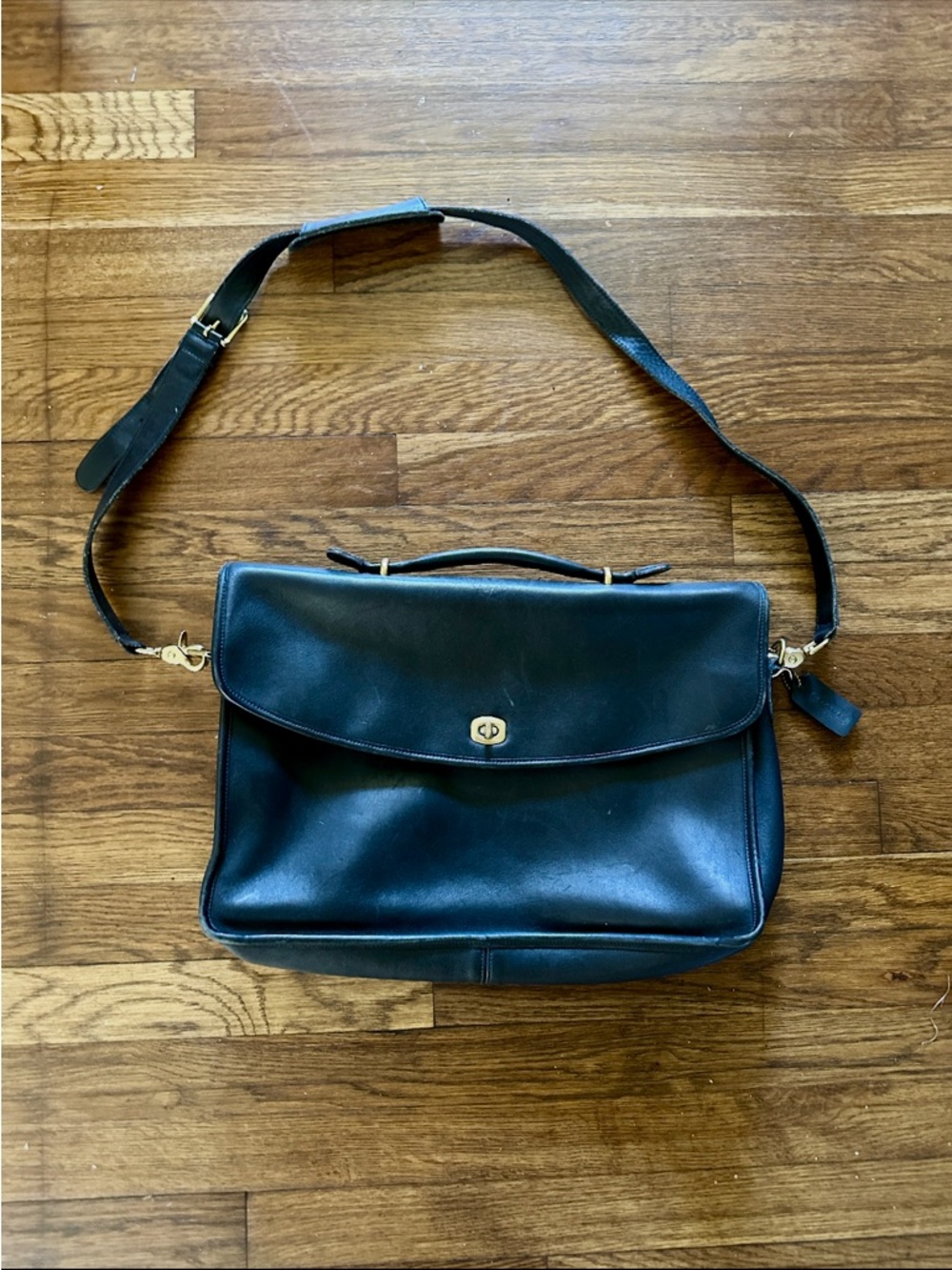 Coach Black Leather Briefcase with Gold Hardware Vintage